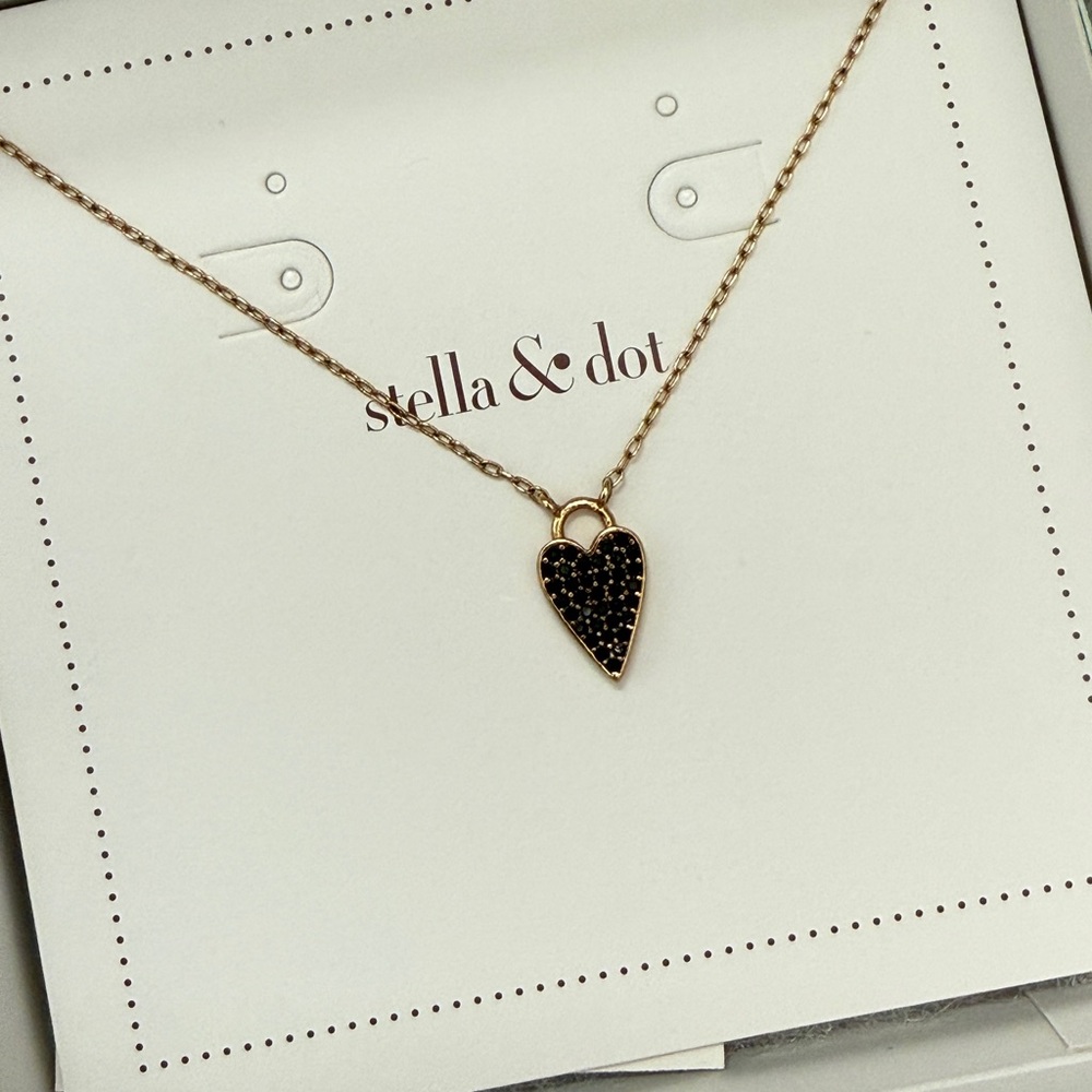 Stella & Dot Gold Necklace with Black Heart Pendant